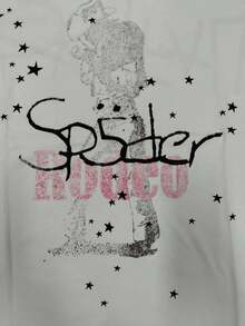 Scott X Sp5der Graphic Tee Tops Casual Summer Short Sleeve Crew Neck T Shirt,  Casual Summer Vintage Tops, Star Print - 白色 - 查看 6