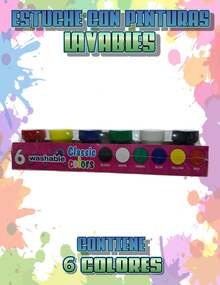 Estuche con 6 pinturas lavables con pincel colores básicos - Multicolor - Ver 2