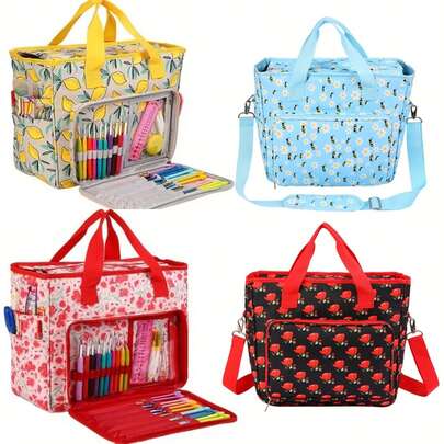 1pc Extra Large Crochet Knitting Tote Bag, Knitting Yarn Storage Handbag, Unfinished Crochet Storage Bag, Crochet Accessories Storage Bag (Zipper Color Random), Suitable Christmas Gift For Sewing & Knitting Enthusiasts