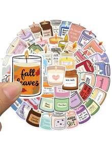 50pcs Colorful Cartoon Aromatherapy Candle Sticker Aesthetic Graffiti Decal For Laptop Luggage Notebook Scrapbook Phone Sticker HD Printing PVC Gift (Not Easy To Fall Off) - 1 Set - View 6