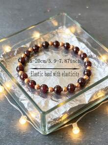 6毫米石榴石铜珠波西米亚风更年期平衡手链，天然宝石首饰，可缓解潮热和更年期症状 - 彩色 - 查看 3