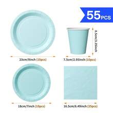 Bộ 1 đĩa, khăn ăn và cốc dùng một lần màu xanh da trời nhạt, phục vụ 10 người, đồ dùng tiệc bằng giấy dùng một lần phù hợp cho sinh nhật, đám cưới, tiệc tùng, dã ngoại gia đình. - Nhiều màu - Xem 2