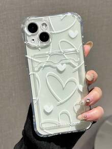 1pc White Heart Cute Pattern Card Holder Transparent Full Coverage Anti-Drop TPU Phone Protective Case Compatible With Iphone11 12 13 14 15 16 17 Pro Max, A53/52/51, S22 Series - 規格4() - 查看 6