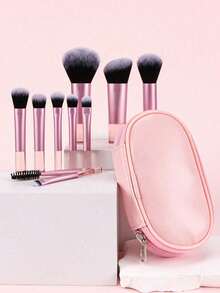 50 Mini Pink Makeup Brush Sets+1 Mini Zipper Bag, Paint, Makeup Brush, Rouge Brush, Eye Shadow Brush, Highlight Brush, Eyebrow Brush - Convenient Travel Makeup Tools - Multicolor - View 2