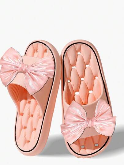 1 Pair Lightweight Indoor Bow Slippers, Portable Quick-Drying Non-Slip Bathroom Slippers, Foldable Massage Slides For Women And Men, Comfortable Non-Slip Open-Toe Sandals, Suitable For Home, Dorm, Gym, Pool, Spa, Camping, Beach, Hotel Shower