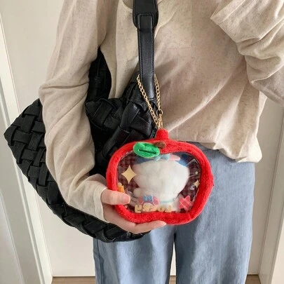 Cute Cartoon Plush Transparent Apple Doll Storage Pendant Bag Fashion Girl Crossbody Bag Decoration Figurine Display Bag Keychain Women's Birthday Gift
