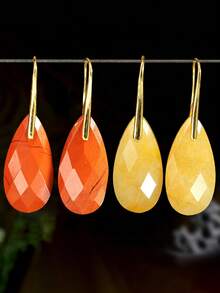 Bông tai đá tự nhiên hình giọt nước nhiều màu sắc tối giản, bông tai mặt dây chuyền pha lê mài giác thời trang. - Nhiều màu - Xem 26