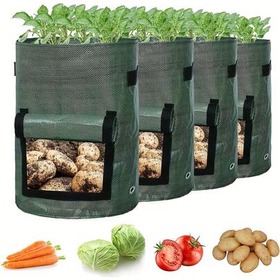 Grow Bags, Potato Planters With Flap And Handles, Heavy-Duty Fabric Garden Planter Pots, Suitable For Planting Onion, Fruits, Tomato, Carrot, Vegetables Garden Planting Bags Outdoor Use, Drainage Holes For Potato Crop Planting & Harvest, Easter, Plants Stuff, Plants, Garden, Garden Stuff