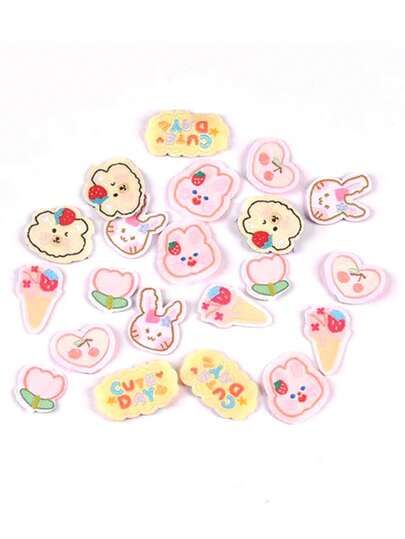 30pcs 1.5-2.8cm Mixed Rabbit/Ice Cream/Cherry/Puppy Patches For DIY Headwear, Clothing, Bags, Dolls And Other Personalized Decorative Sewing Accessories