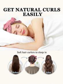 4pcs No-Heat Curling Set - Jumbo No-Heat Curling Wands, Overnight Curling Rods, Long Hair Styling No-Heat Curlers, Soft Elastic Curling Rods Set, Women No-Heat Curling Styling Tools Kit - Multicolor - View 3