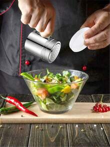 1pc Stainless Steel Powder Duster, Spice Jar With Lid, Cocoa Powder Shaker, Seasoning Powder Dispenser, Manual Powder Sifter, Powdered Sugar Shaker, Pepper Mill With Handle, Multi-Hole Spice Seasoning Bottle, Suitable For Icing Sugar - Multicolor - View 3