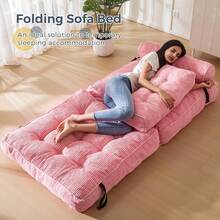 Convertible Folding Sofa Bed - Sleeper Chair With Pillow & Back Support, Portable Floor Lounge For Living Room Bedroom - Hồng - Xem 11