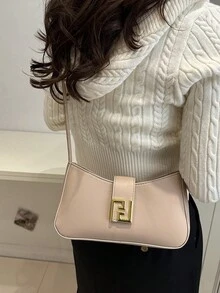 女士时尚休闲通勤单肩包，纯色便携斜挎包，适合约会、购物、送礼 - 卡其色 - 查看 6