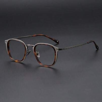 复古纯钛宽框圆形眼镜架，纯色钛金属复古全框男女通用眼镜，适合所有季节