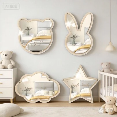 Acrylic Mirror Wall, Wooden Board, Animal And Children's Room Hanging Items, Bedroom Room Decoration, Wall (There Is A Protective Film On The Mirror Surface And A Layer Of Adhesive Paper On The Back Of The Mirror, All Of Which Need To Be Torn Off After Receiving The Goods)