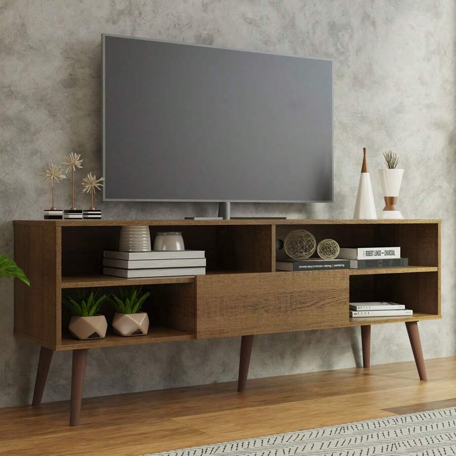 Madesa TV Stand Rack 4 Spaces Up To 65 Brown 01 - Brown - View 1