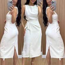 Women's Luxury Tailored Dress, Elegant With Tie Closure | Zipper | Comfortable And Stylish - trắng - Xem 2