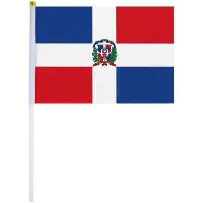 Mini Bandera República Dominicana, MXDOH-000, 1Pza, República Dominicana, 14x21cm, Tela Poliéster, Asta Plástico.