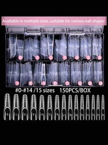 150pcs Reusable Transparent French Manicure Nail Forms, 15 Sizes, Nail Extension Gel Nail Art Stickers, DIY Nail Salon French Manicure Double-Ended Molds, Suitable For Beginners - Clear - View 4