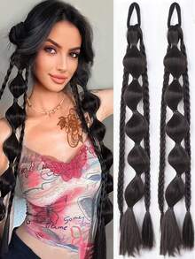 2件装假发马尾辫接发片，合成泡泡辫发片，带橡皮筋，适合儿童日常佩戴 - 彩色 - 查看 10