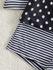 PEPPERMOLLY Bộ đồ bơi tankini kẻ sọc chấm bi đen trắng kiểu retro - Áo yếm và quần short, thích hợp cho kỳ nghỉ hè ở bãi biển. - Đen và trắng - Xem 6