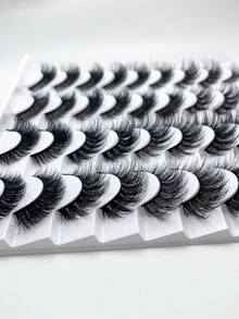 20 pares de pestañas postizas naturales con efecto mojado estilo manga - 10 estilos con efecto de injerto similar a las pestañas de visón falsas, banda negra, estilo Y2K 3D esponjoso de larga duración, natural y dramático, herramienta de maquillaje - Negro - Ver 7