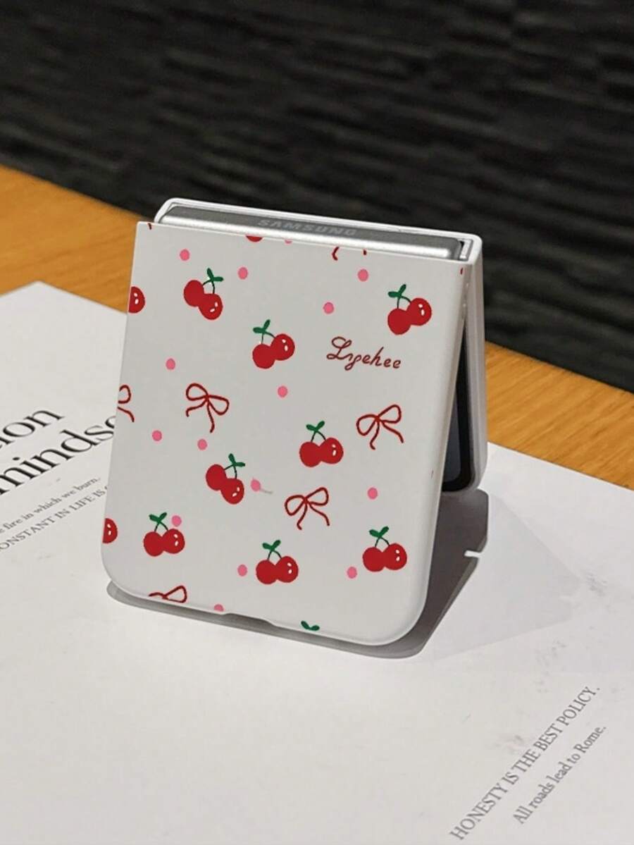 1pc Fashionable And Simple Skin Feel PC Material Cute Cherry Bow Element Folding Phone Case, Can Protect And Prevent Falling: Compatible With SamsungGalaxy Zflip 3/Zflip 4/Zflip 5/Zflip 6/Zflip 7/ Razr 50 Ultra/ Razr 60 Ultra/ Razr 60/ Rolla Razr 50/Galaxy Z Flip7 FE - White - View 1