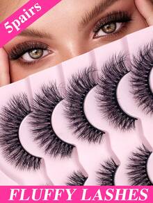 ENCHUW 5 Pairs 3D Natural Wispy Soft Faux Mink Lashes Fluffy Daily Faux Mink Eyelash For Vacation Strip Lashes,Lashes,Eyelashes,Fake Lashes - Black - View 1