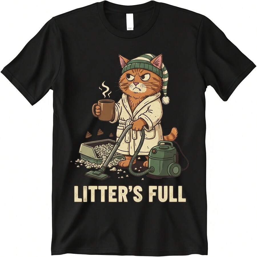 Camiseta con frase humorística navideña de "Litter's Full Fun Cat" - Negro 3 - Ver 1