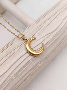 1pc Fashionable Minimalist Necklace For Women, Elegant Moon Pendant Clavicle Chain, Versatile & High-End - Yellow Gold - View 6