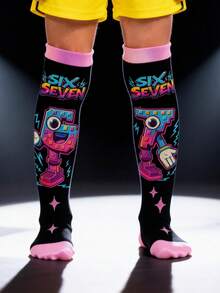 1双“脑洞大开”67号过膝长袜，适合女孩，67号主题长袜，67号情人节礼物，67岁生日礼物，可爱唯美星形图案袜子 - 彩色 - 查看 7