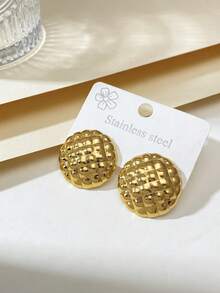 不锈钢镀金耳钉，网状耳钉，低过敏性，不含镍，圆形耳钉，厚款女士镀金耳钉，时尚宣言几何纹理轻盈防过敏耳钉，复古珠宝舞会礼物，女士耳钉，时尚厚重独特吊坠耳钉，女士镀金耳环套装，精致镀金吊坠耳钉，防过敏耳钉，时尚珠宝，女士礼物 - 彩色 - 查看 5