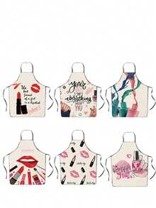 Makeup Lipstick & Nail Polish Pattern Apron, Funny Creative Kitchen Apron For Home Use, Anti-Stain - A - View 4