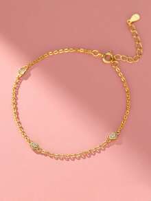 1件S925纯银镶嵌锆石浪漫心形手链，简约别致甜美优雅百搭首饰，女士礼物 - 愛心 - 查看 5