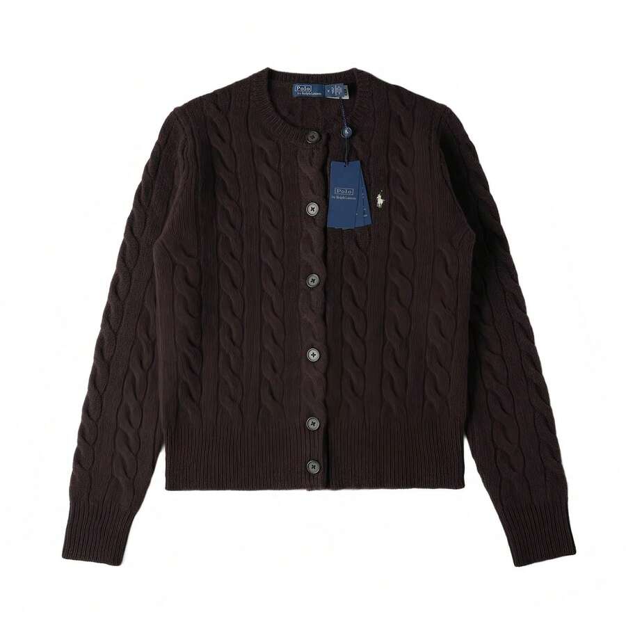 Polo Ralph Lauren Classic Embroidered Wool Cardigan ,Women's Knitwear - 咖啡棕 - 查看 1