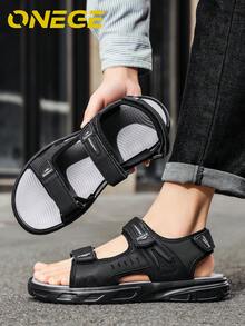 1 Pair Men's Summer Beach Sandals, New Sports Wear-Resistant Breathable Fashion Shoes, Minimalist Non-Slip Driving Casual Slippers - Black and Gray - View 17