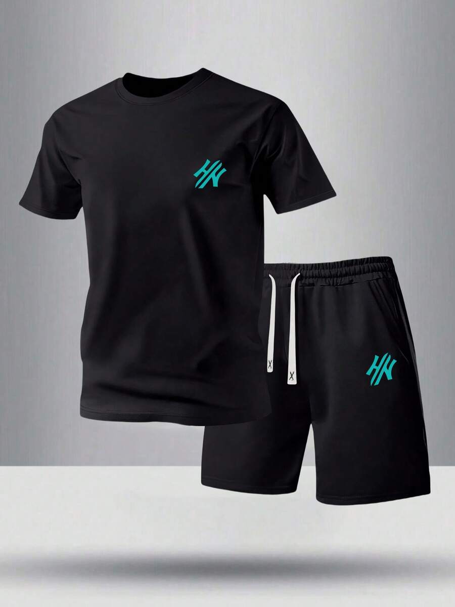 Bộ áo thun ngắn tay và quần short nam mùa hè dáng rộng, in chữ và hình đồ họa theo yêu cầu, trang phục thường ngày thời trang với túi và dây rút ở eo, phù hợp cho chạy bộ, chơi golf, câu cá, bóng rổ, cắm trại, tập gym, bơi lội và đi biển, món quà tuyệt vời cho chồng hoặc bạn trai. - màu đen - Xem 1