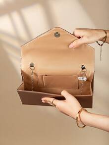 Fashion Satin Trim Evening Clutch Handbag Envelope Crossbody Bag - Brown - View 6