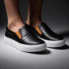 Tênis Masculino Slip-On Elástico Calce Fácil Leve Macio Confortável Envio Imediato - Preto - Visão 4