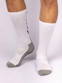 Set Of 3 High-Top Non-Slip Sports Socks For Soccer - Ideal For All Sports - Soft Knit Fabric - 白色 - 查看 1