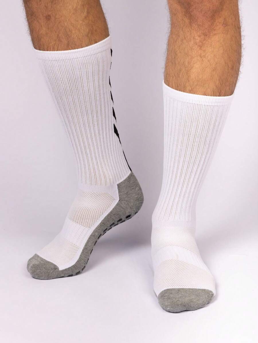 Set Of 3 High-Top Non-Slip Sports Socks For Soccer - Ideal For All Sports - Soft Knit Fabric - 白色 - 查看 1