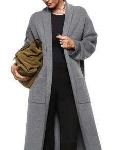 Womens Long Sleeve Maxi Cardigan Open Front Oversized Knitted Sweater ...