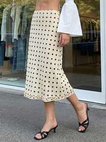 Womens Midi Skirt Casual Ruffled Trim Stylish Dot Print Mid Rise Skirt For Daily Life Club Party And More - 淺黃色 - 查看 5