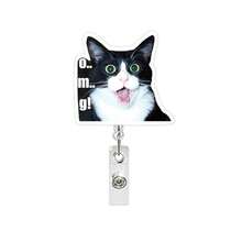 1pc Cute Cat Expression Abstract Acrylic Retractable Badge Reel Clip, Suitable For Nurses, Doctors, Volunteers, Teachers, Office Workers, ID Holders, Medical Personnel Badge Accessories, Retractable Lanyard Clip - A - View 5