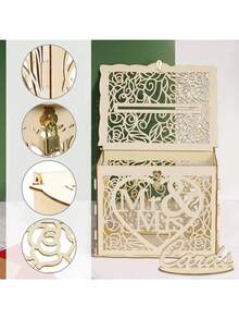 1 Peça Caixa de Cartão de Casamento de Madeira com Fechadura e Fenda para Cartão, Caixa de Presente Caixa de Dinheiro para Decoração de Recepção de Casamento, Aniversário, Formatura (Sr. e Sra.) - Senhor ou Sra. - Visão 6