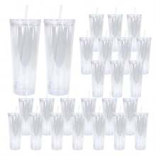25 Pack 24oz Plastic Snowglobe Tumbler Double Wall Acrylic Cups Predrilled With Lids Straws And Plugs For Snowglobe DIY - Clear - 查看 7