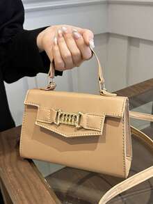 新款休闲单肩手提包，时尚简约纹理小方包，女士街头斜挎包 - 彩色 - 查看 1