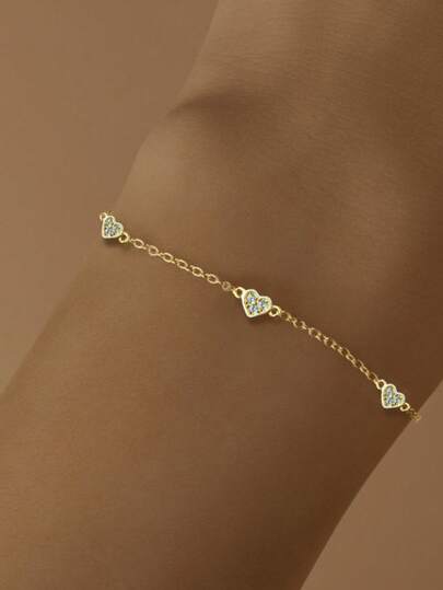 1件S925纯银镶嵌锆石浪漫心形手链，简约别致甜美优雅百搭首饰，女士礼物