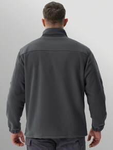 KEFITEVD Men's Fleece Jacket Casual Cargo Work Jacket Winter Full Zip Fleece Lined Warm Coat - Dark Grey - View 4