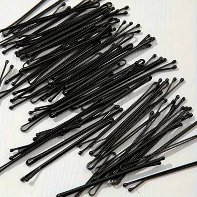 100 piezas/50 piezas/10 piezas Pasadores de pelo negros, accesorios para el cabello de niña, pasadores para el flequillo, estilo coreano de una sola pieza, empacados